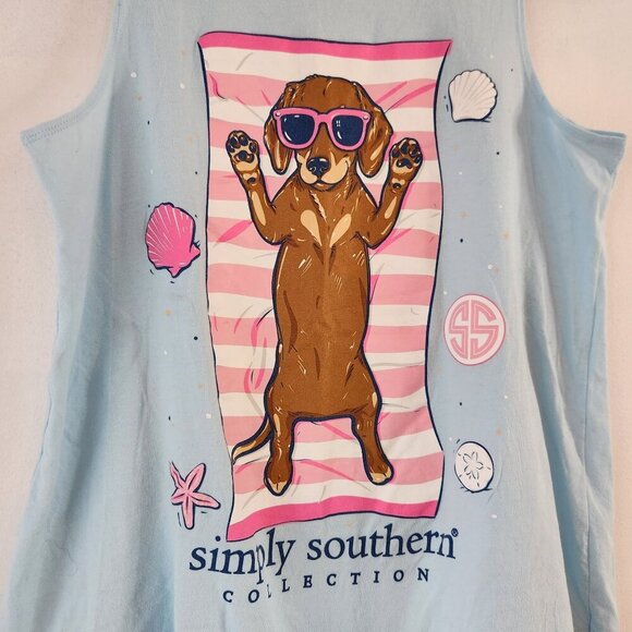 Simply Southern Blue Tank Top Tee T-Shirt Beachy Dog Nautical Women's L - Picture 3 of 4